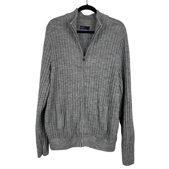 Unisex GAP 100% Cotton Gray Knit Full Zip Long Sleeve Jacket w/ Pockets - XL - Picture 1 of 4